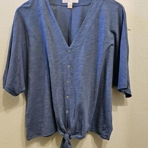 Michael Kors Blue 3/4 Sleeve Tie Front Blouse